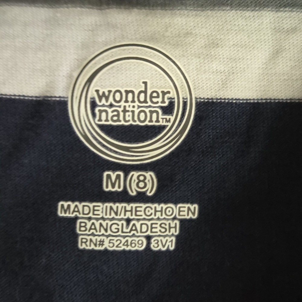 Wonder Nation Shirt Kids Size M White Striped Crew Neck Short Sleeve Tee Top - Picture 5 of 6